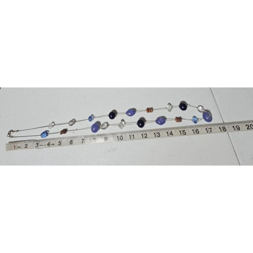 Vintage Boho Beaded Necklace Blue Clear Beads Retro Fashion Jewelry Women